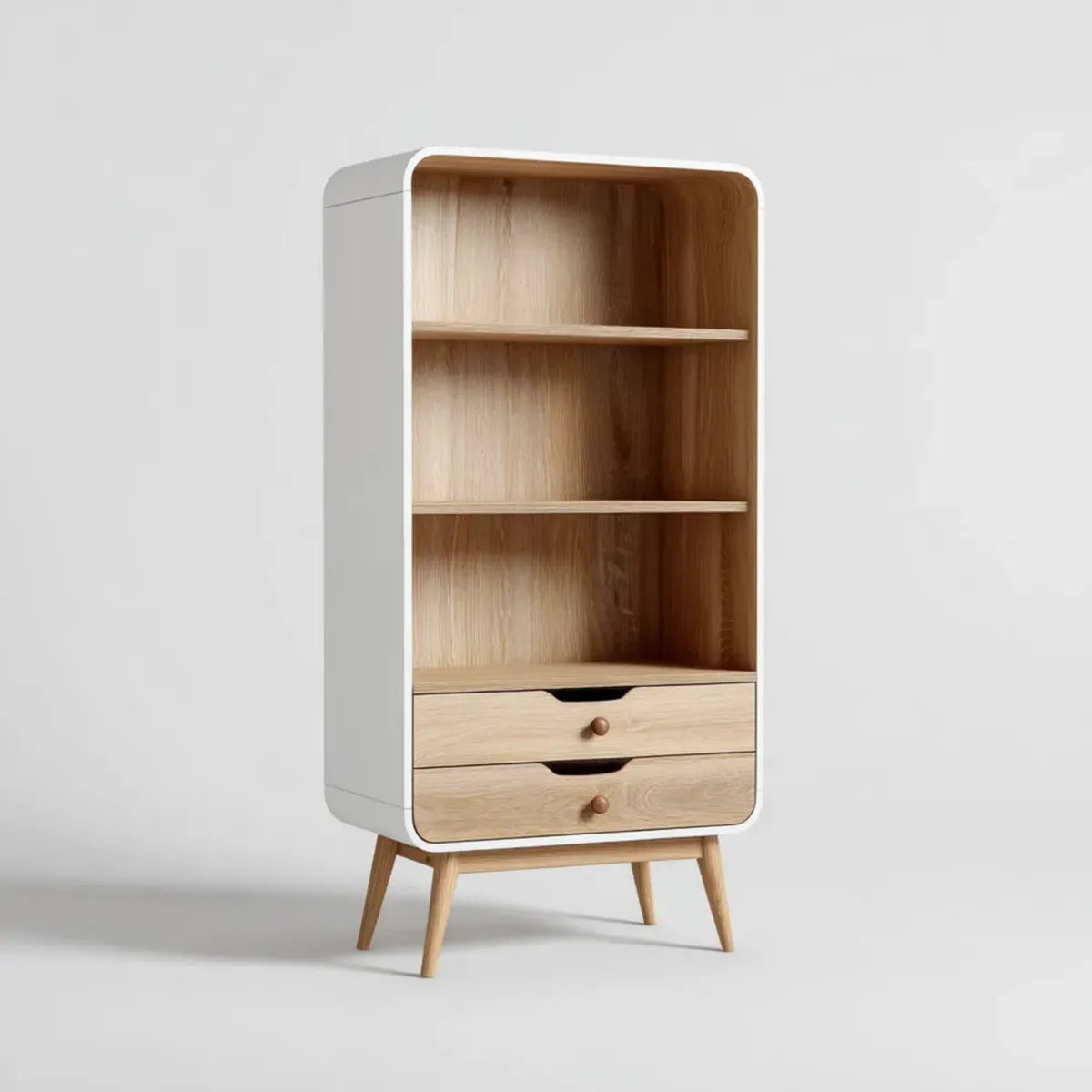 Bücherregal mit 2 Schubladen Weiß Eiche 80 x 40 x 180 cm MDF Eichenfurnier Rechteckig