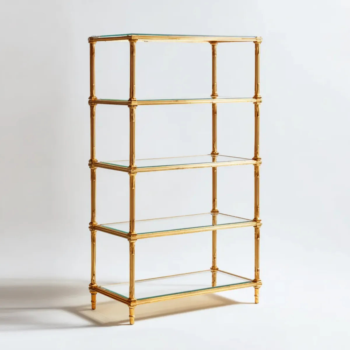 Standregal Gold 80 x 35 x 150 cm mit 5 Glasböden aus Stahl und gehärtetem Glas rechteckig