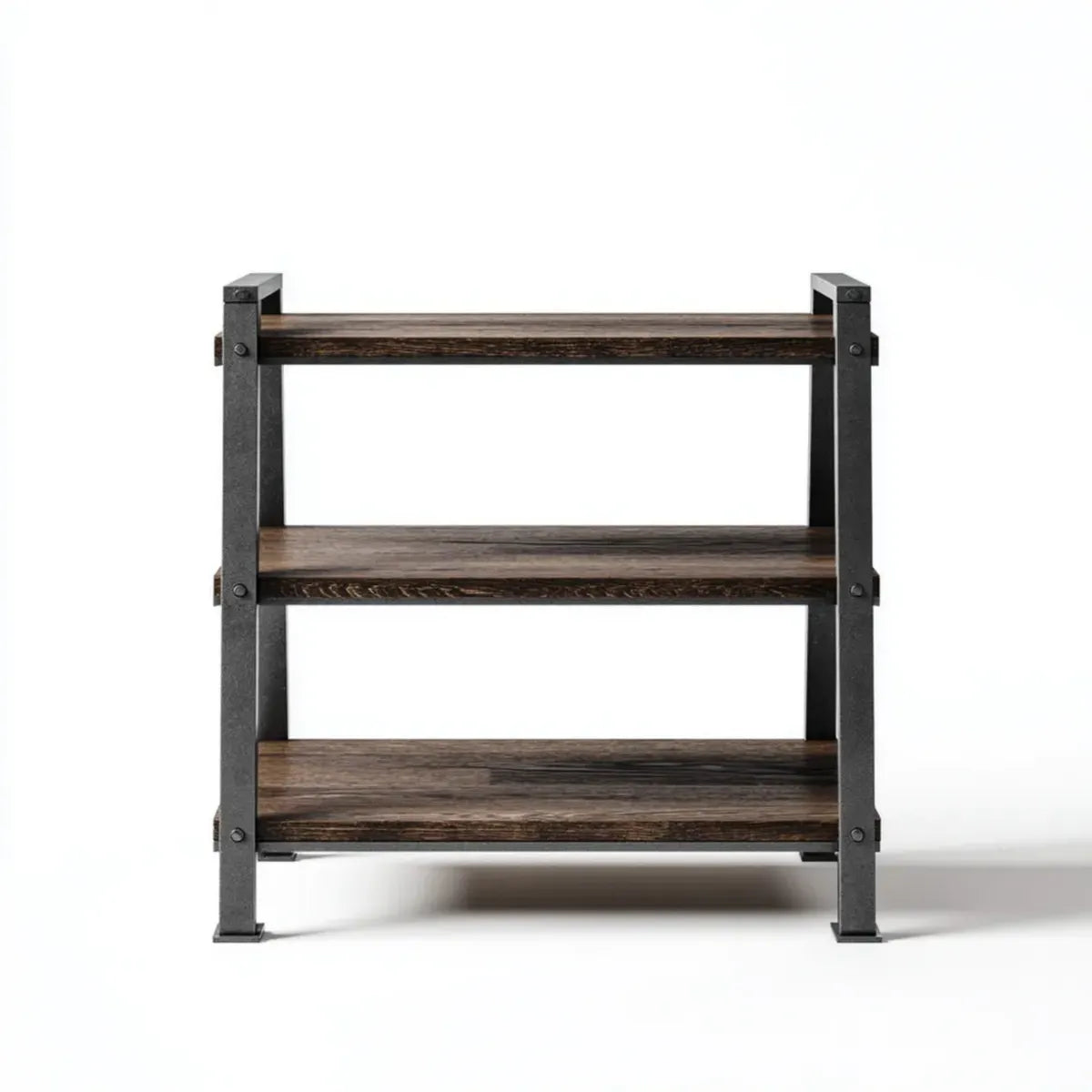 Standregal mit 3 Ablagen Dunkelbraun Schwarz 70 x 30 x 90 cm Massivholz Stahl Rechteckig