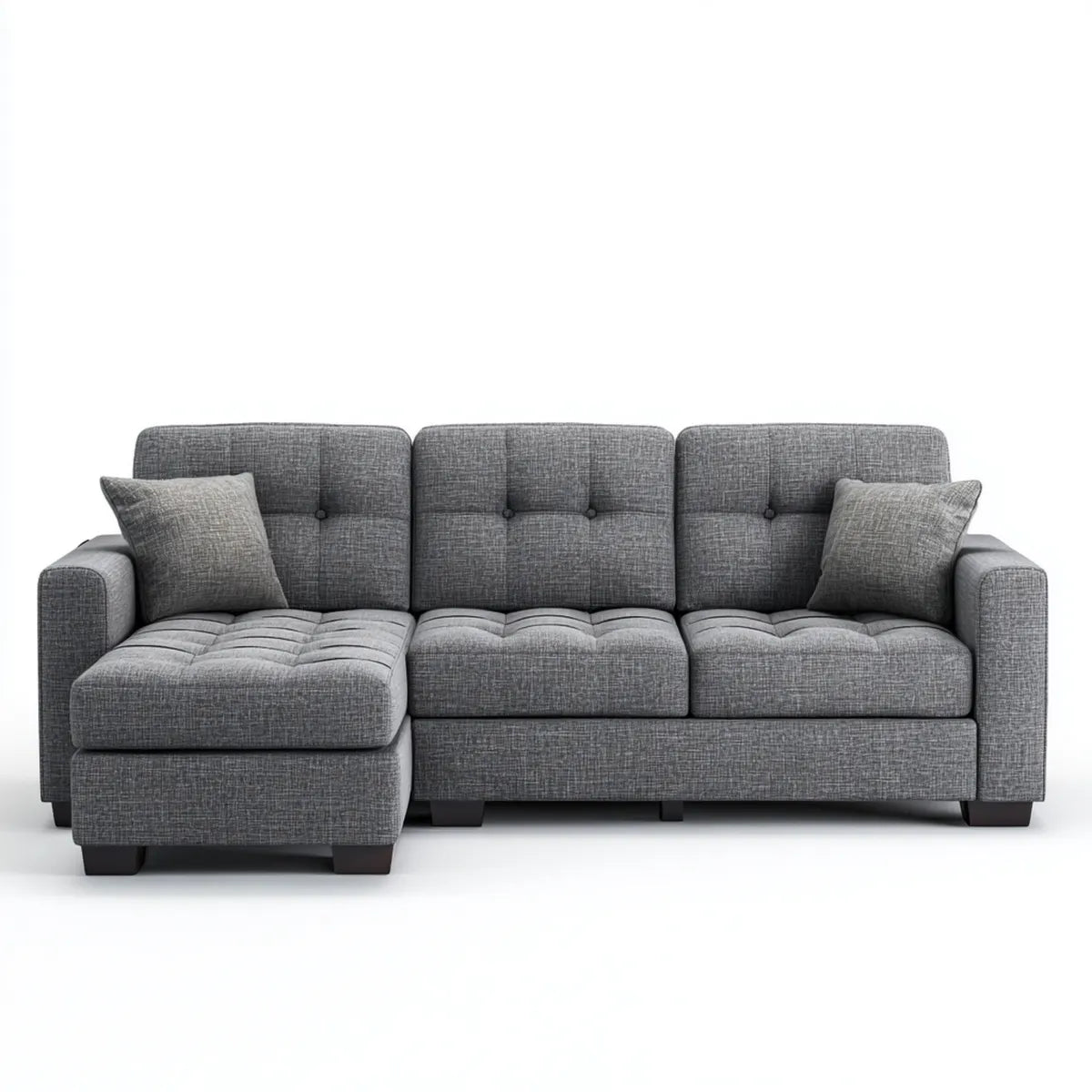 Ecksofa mit Ottomane Dunkelgrau 270 x 160 x 88 cm Polyesterbezug L-Form