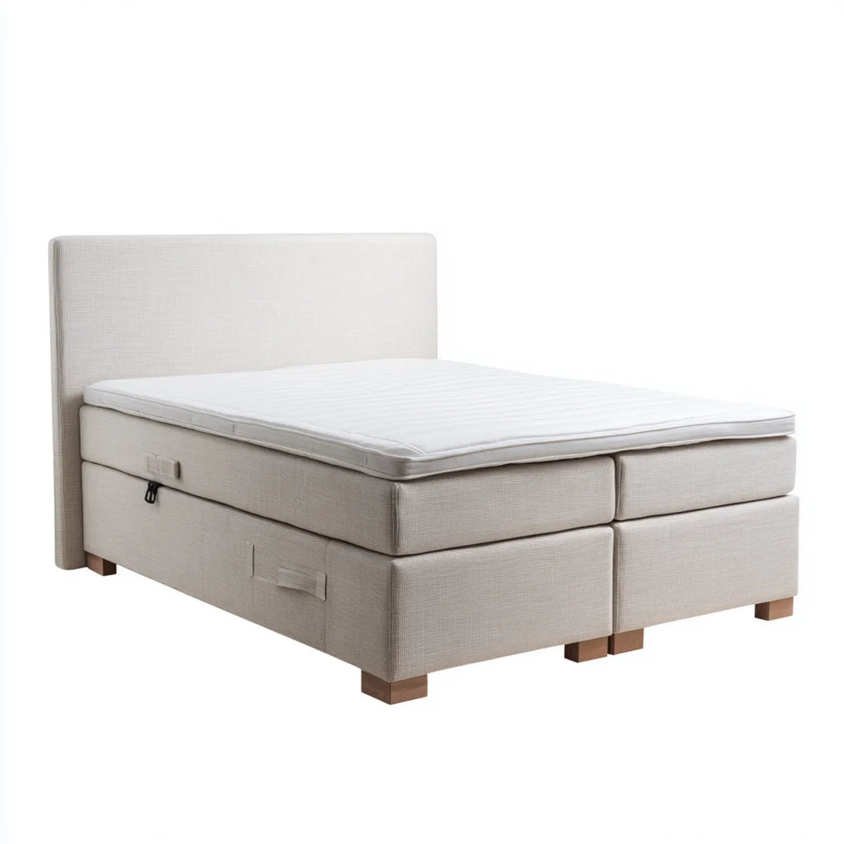 Boxspringbett Doppelbett Beige 180 x 200 cm mit Polyesterbezug und rechteckigem Kopfteil
