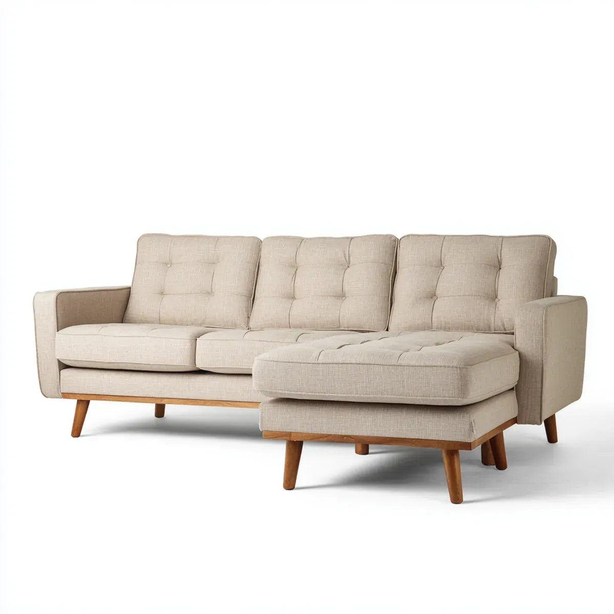 Ecksofa mit Recamiere Beige 230 x 150 x 85 cm Polyester Massivholz
