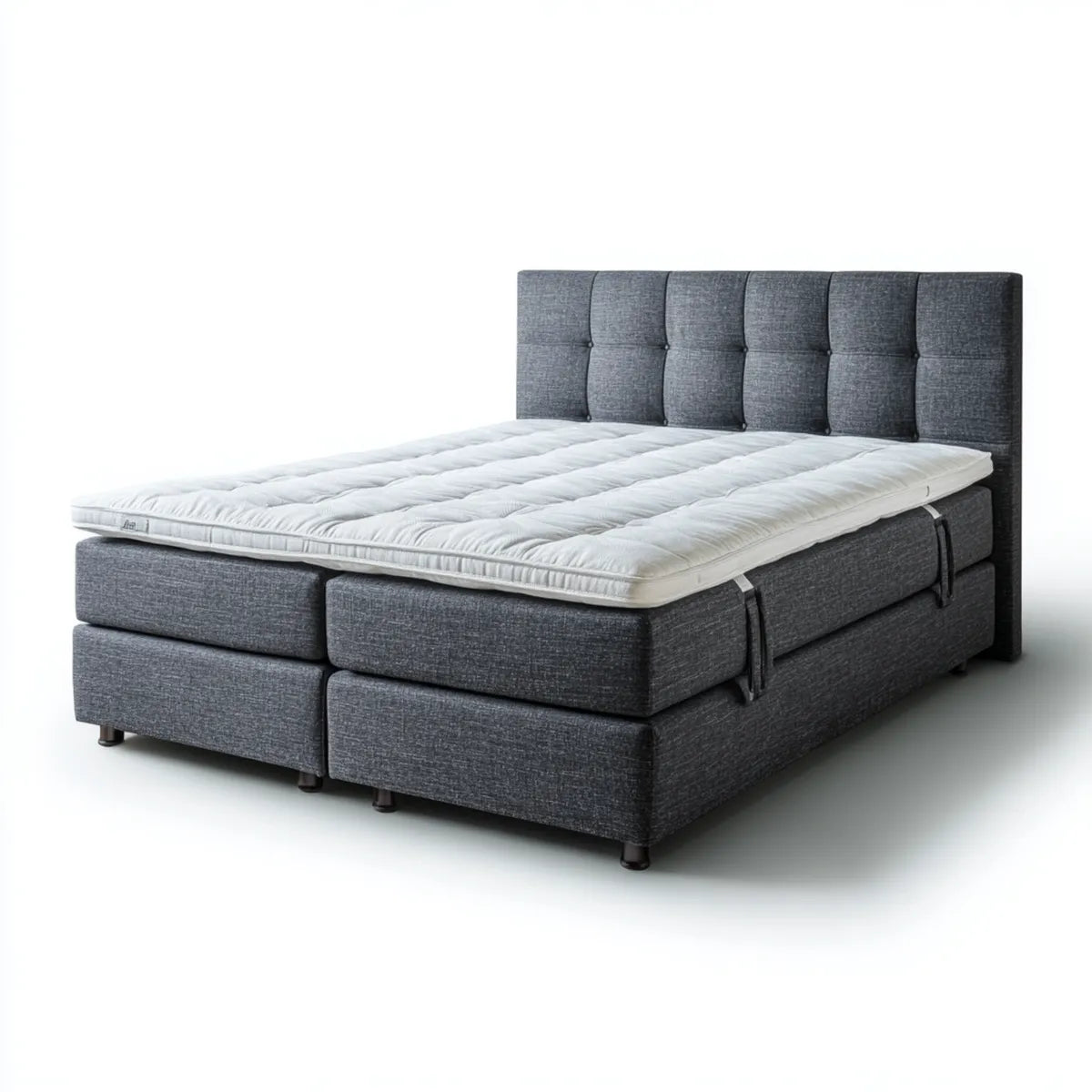 Boxspringbett Doppelbett Dunkelgrau 180 x 200 cm mit gepolstertem Kopfteil und Topper