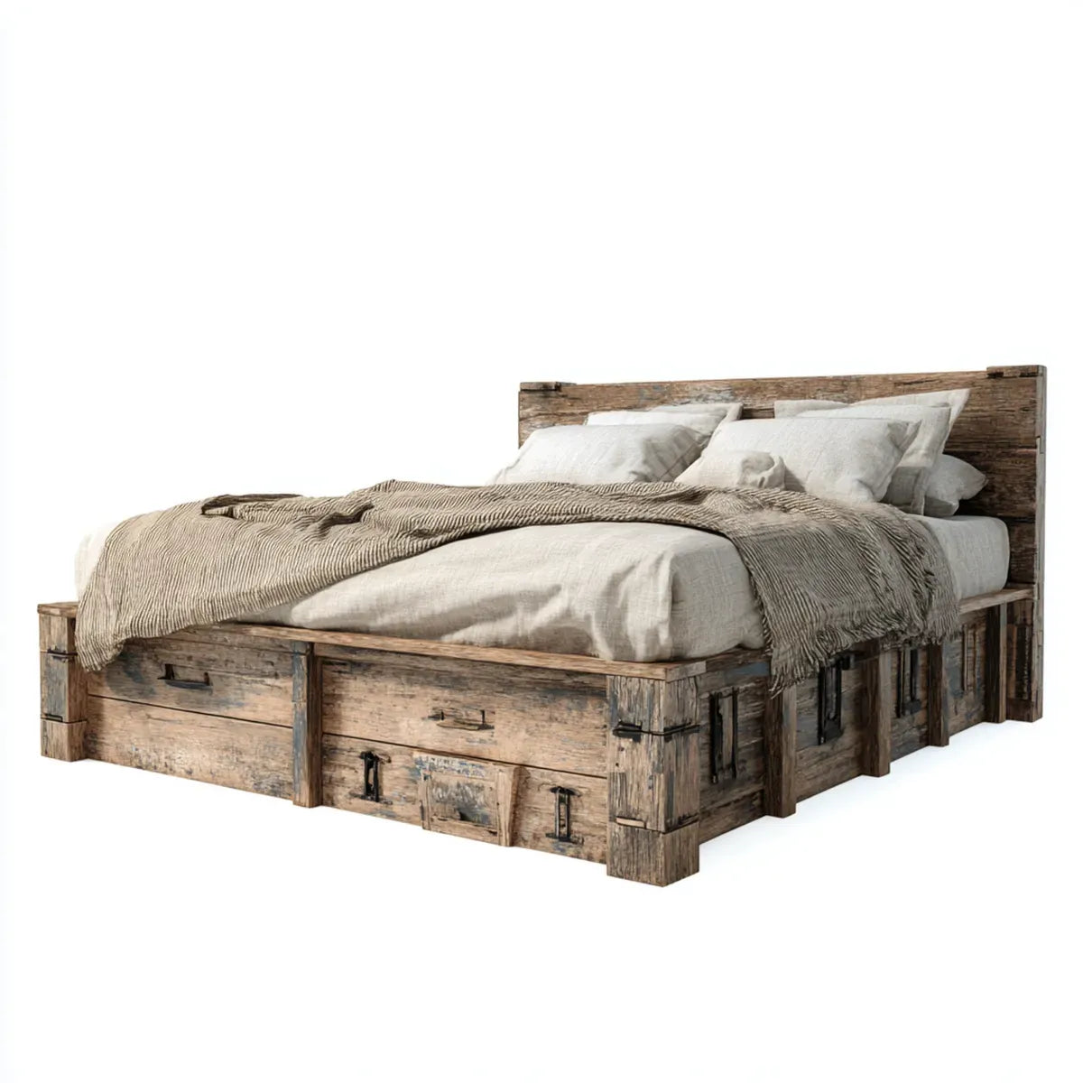 Doppelbett mit Stauraum Braun 180 x 200 cm aus recyceltem Massivholz rechteckig