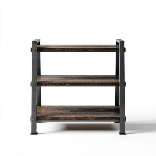 Standregal mit 3 Ablagen Dunkelbraun Schwarz 70 x 30 x 90 cm Massivholz Stahl Rechteckig