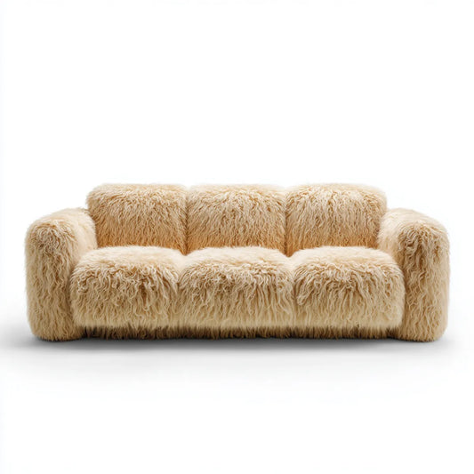 3-Sitzer Sofa Creme 220 x 100 x 78 cm Polyester-Kunstfell Rechteckige Form