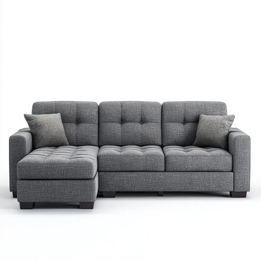 Ecksofa mit Ottomane Dunkelgrau 270 x 160 x 88 cm Polyesterbezug L-Form