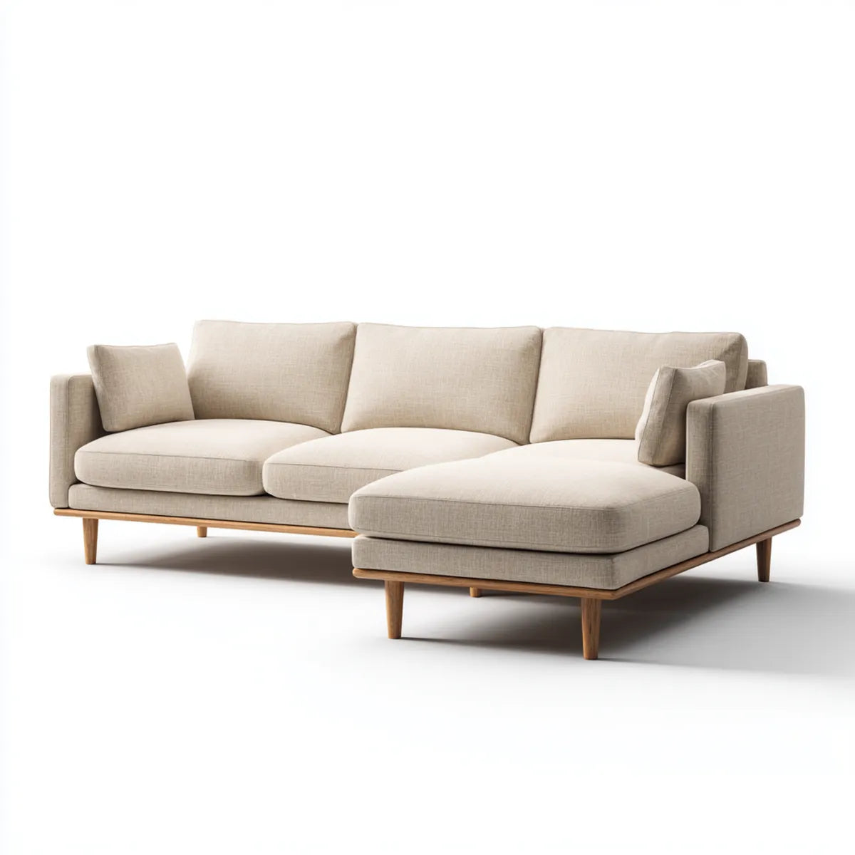 Ecksofa mit Recamiere rechts Beige 280 x 165 x 82 cm Polyester Massivholz L-Form