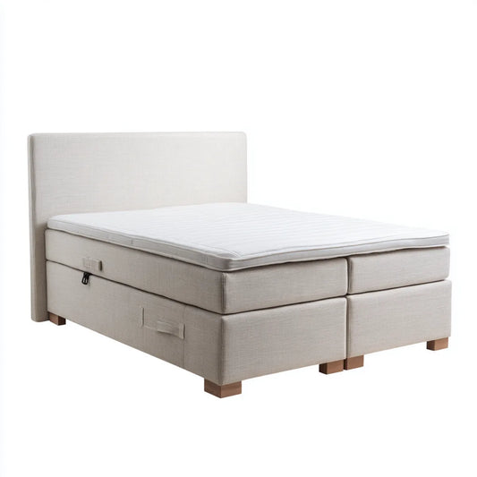 Boxspringbett Doppelbett Beige 180 x 200 cm mit Polyesterbezug und rechteckigem Kopfteil