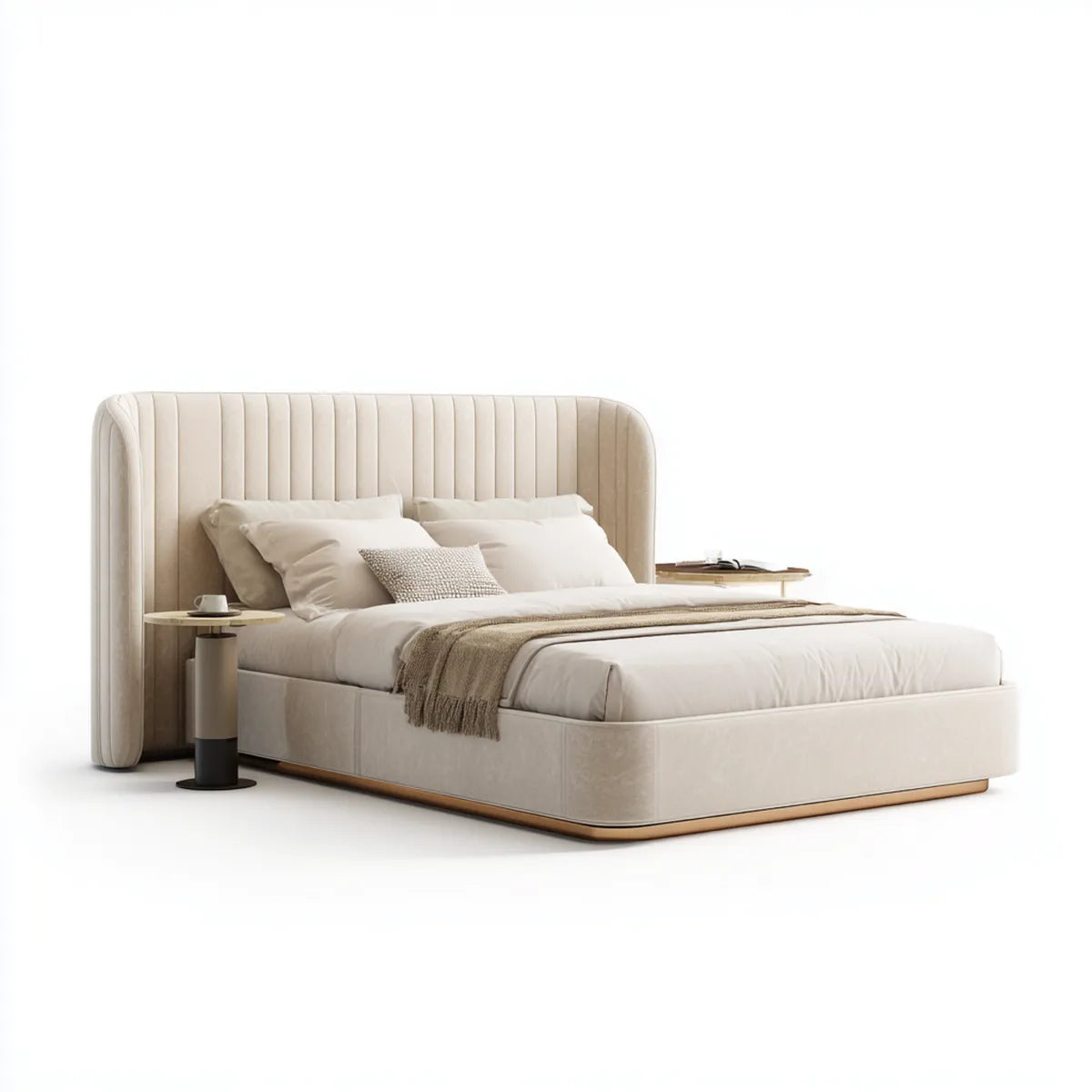 Doppelbett Polsterbett Beige 180 x 200 cm Polyester-Samt Rechteckig