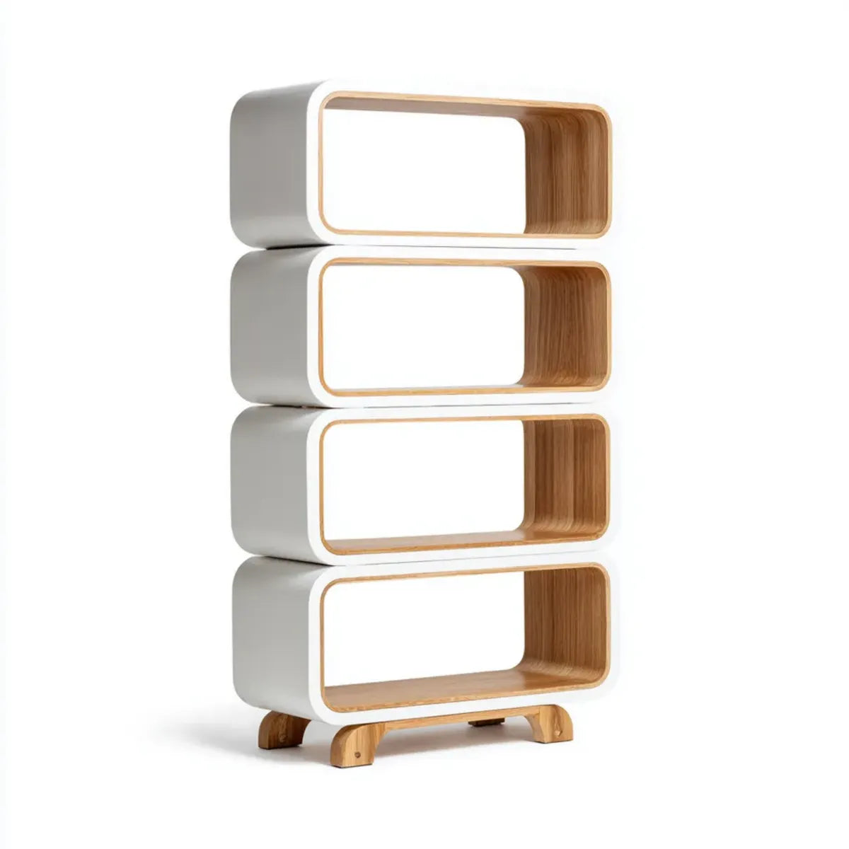 Bücherregal mit 4 offenen Fächern Weiß Natur 80 x 30 x 160 cm MDF und Bambus rechteckig