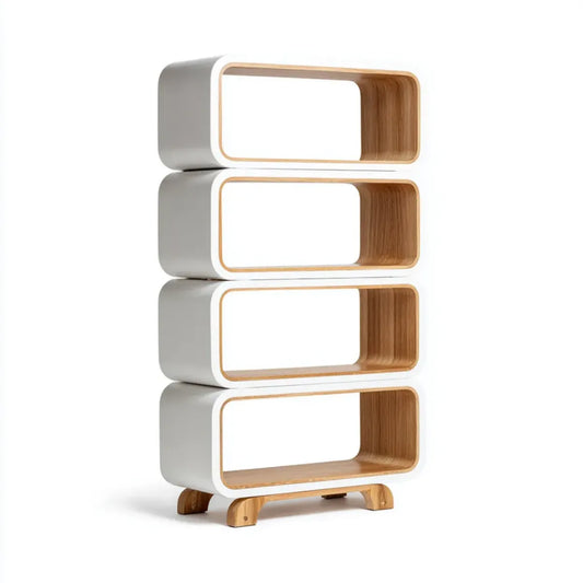Bücherregal mit 4 offenen Fächern Weiß Natur 80 x 30 x 160 cm MDF und Bambus rechteckig
