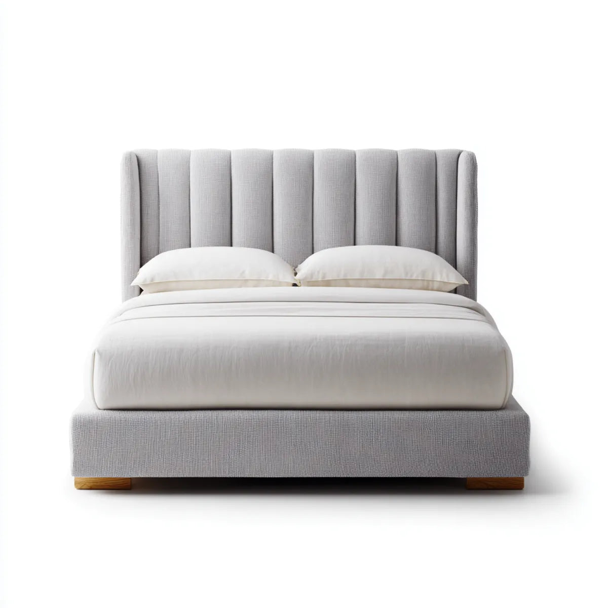 Polsterbett Doppelbett Hellgrau 180 x 200 cm mit Polyesterbezug und geripptem Kopfteil