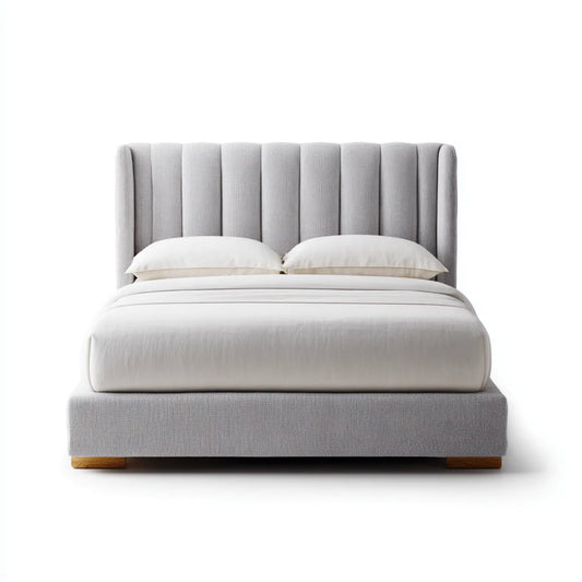 Polsterbett Doppelbett Hellgrau 180 x 200 cm mit Polyesterbezug und geripptem Kopfteil