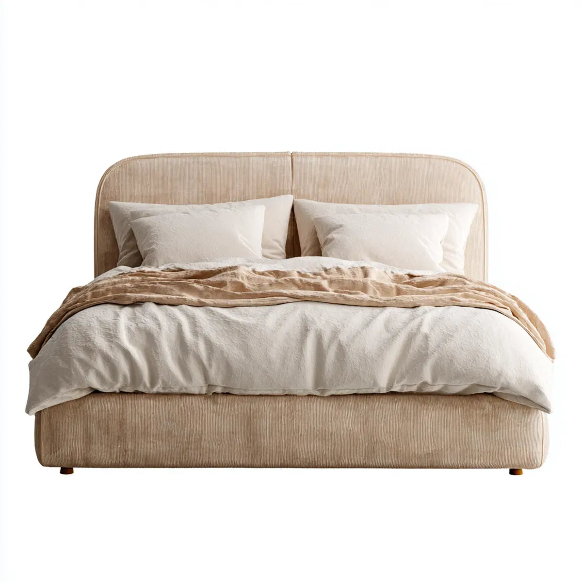 Doppelbett Polsterbett Beige 180 x 200 cm Polyester-Cord Rechteckig