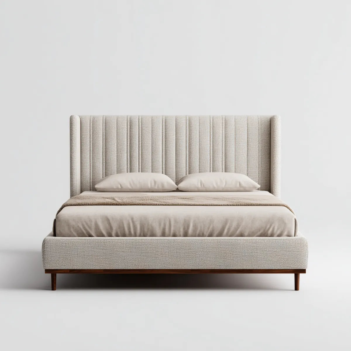 Polsterbett Doppelbett Beige 180 x 200 cm mit gepolstertem Kopfteil aus Polyester rechteckig