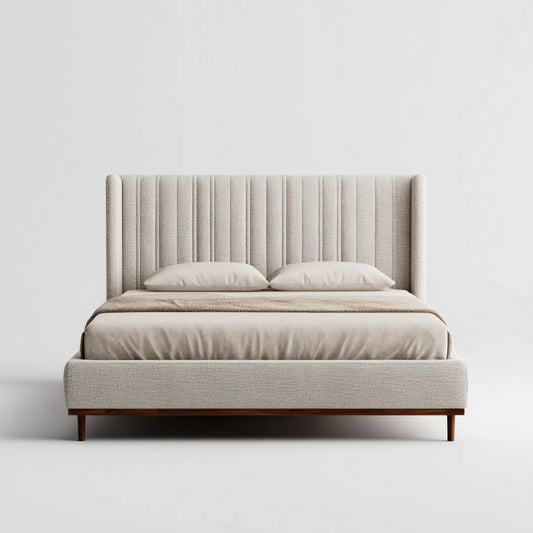 Polsterbett Doppelbett Beige 180 x 200 cm mit gepolstertem Kopfteil aus Polyester rechteckig